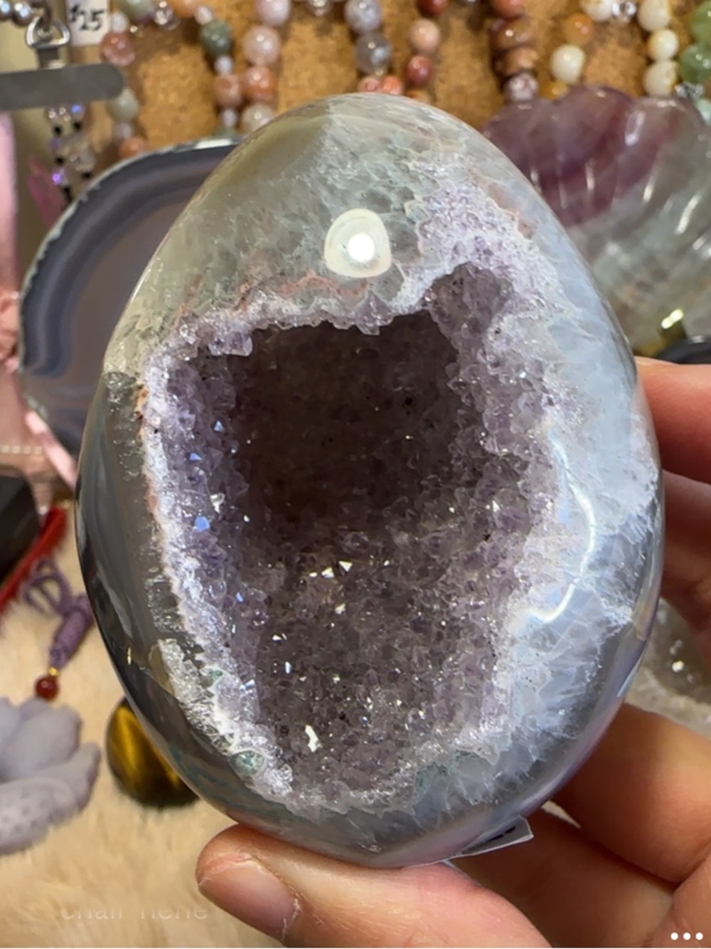 Polished Amethyst Geode Egg with Stand- Lavender Crystal Center - Picture 1 of 2